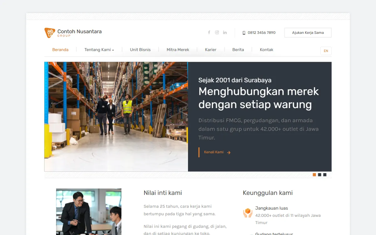 Tampilan PT Contoh Nusantara Group