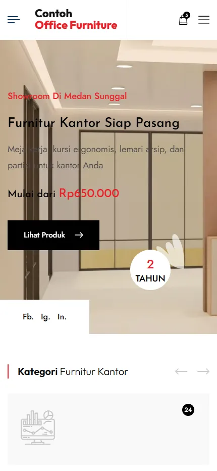 Tampilan Contoh Office Furniture di layar HP