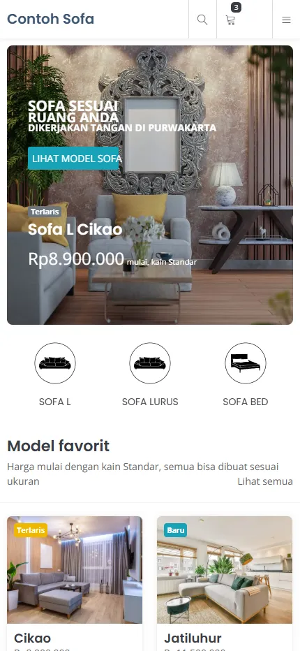Tampilan Contoh Sofa di layar HP
