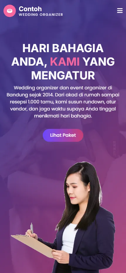 Tampilan Contoh Wedding Organizer di layar HP