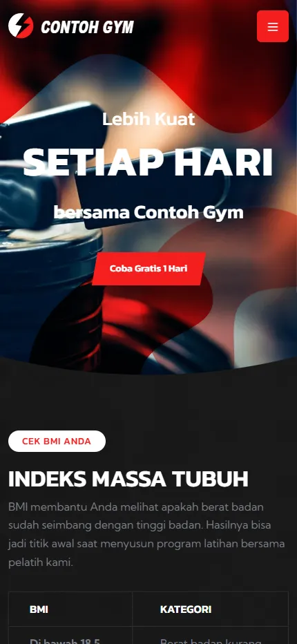 Tampilan Contoh Gym di layar HP