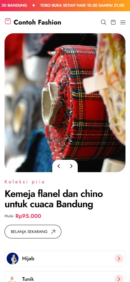 Tampilan Contoh Fashion Store di layar HP