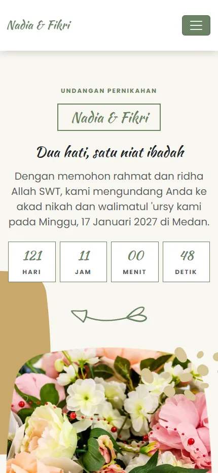 Tampilan Contoh Undangan: Nadia & Fikri di layar HP