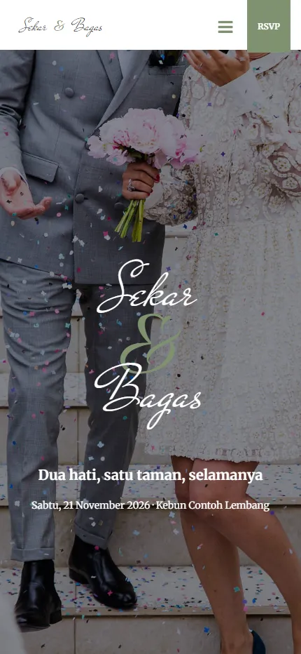 Tampilan Contoh Undangan: Sekar & Bagas di layar HP