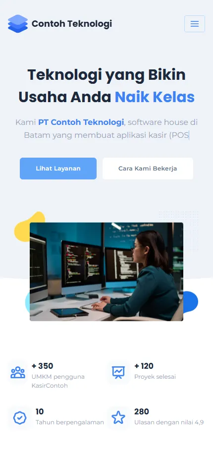 Tampilan PT Contoh Teknologi di layar HP