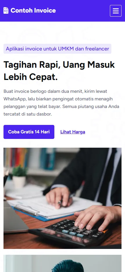 Tampilan Contoh Invoice di layar HP