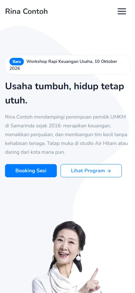Tampilan Rina Contoh, Business Coach di layar HP