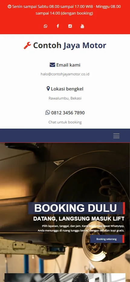 Tampilan Contoh Jaya Motor di layar HP