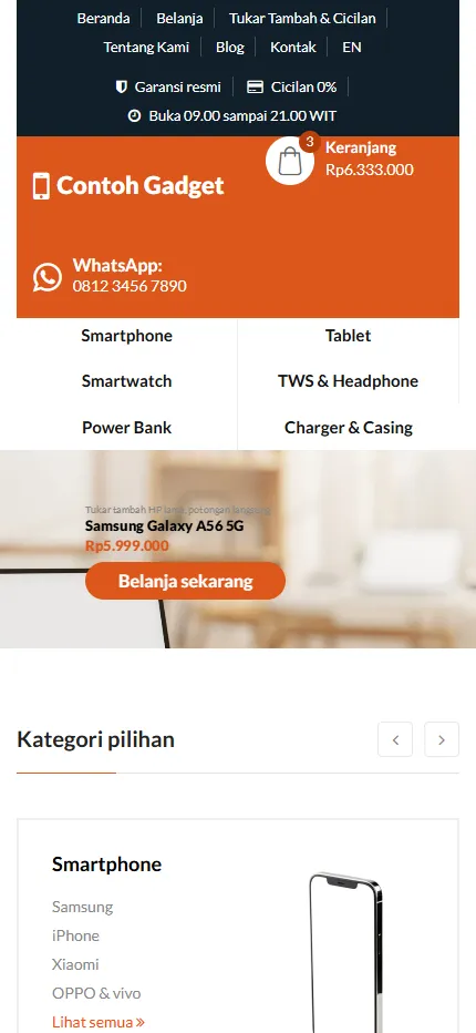 Tampilan Contoh Gadget di layar HP
