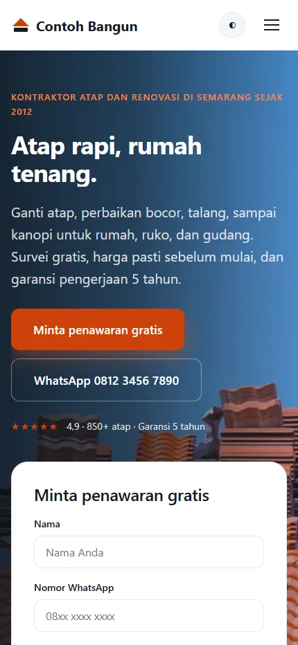Tampilan PT Contoh Bangun Abadi di layar HP