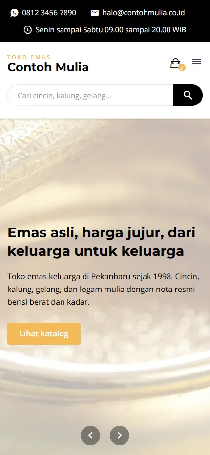 Tampilan Toko Emas Contoh Mulia di layar HP