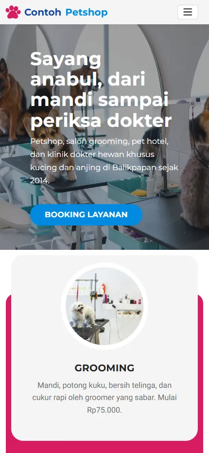 Tampilan Contoh Petshop di layar HP