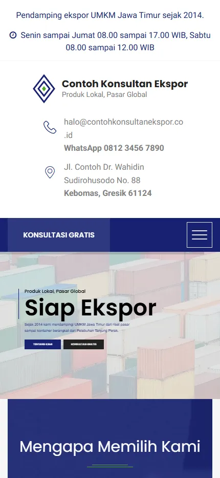 Tampilan Contoh Konsultan Ekspor di layar HP